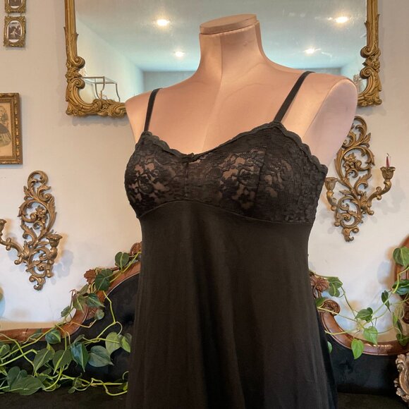 Vintage Olga Floral Lace Bodice Nightgown Sleeeveless Size 32 Black - Picture 8 of 9